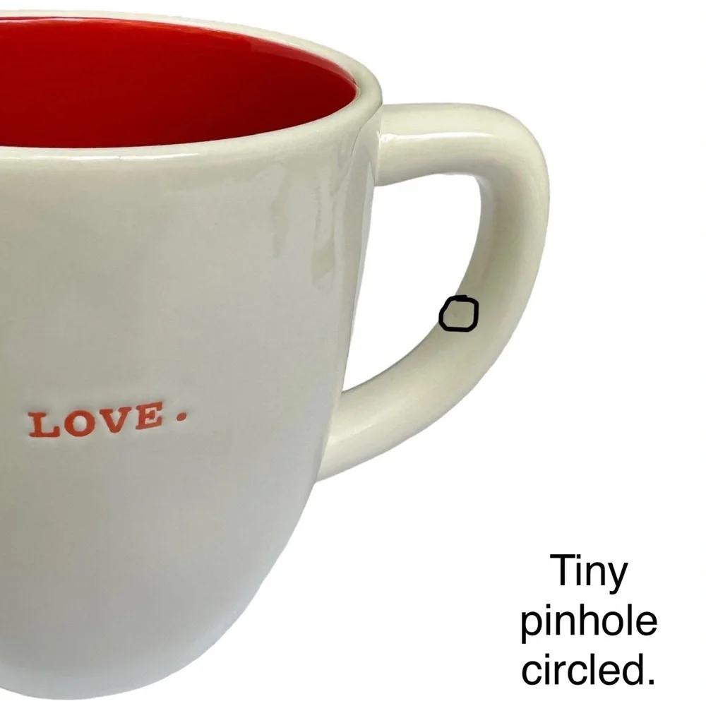 Rae Dunn LOVE Mug Coffee Tea White with Red Letters and Interior Dimples 2017 OG - Picture 4 of 12